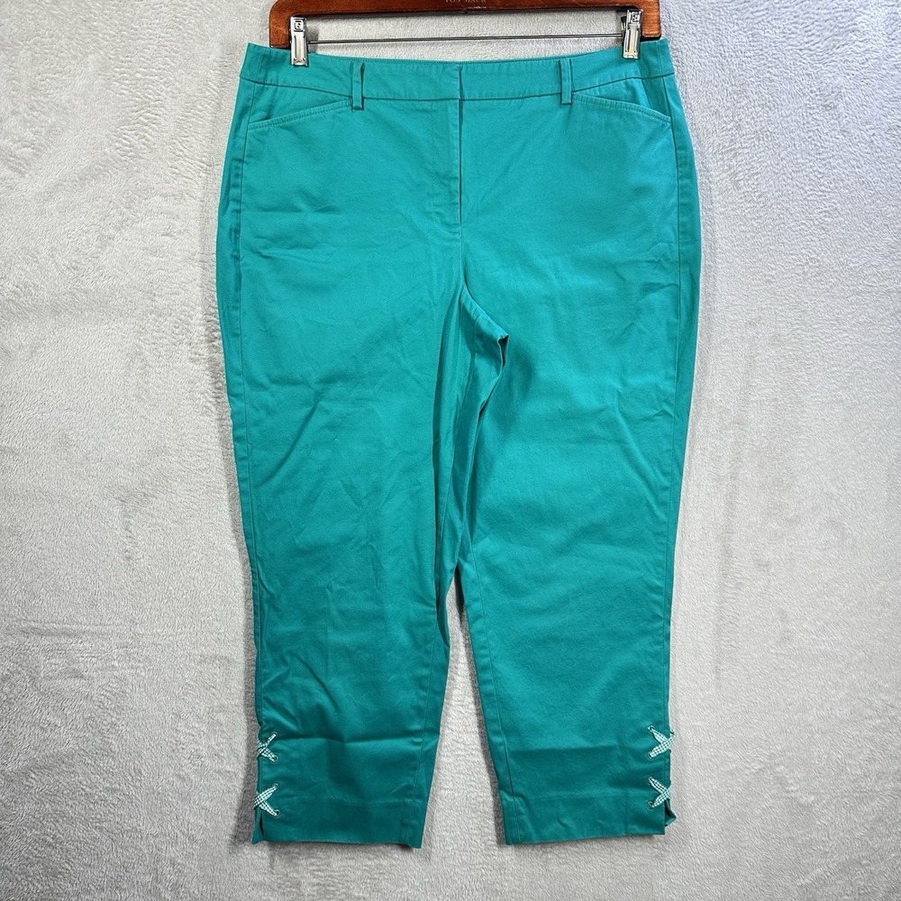 Talbots Perfect Crop Pants Curvy Fit Women's Size 14 Teal Green Cotton Stretch
